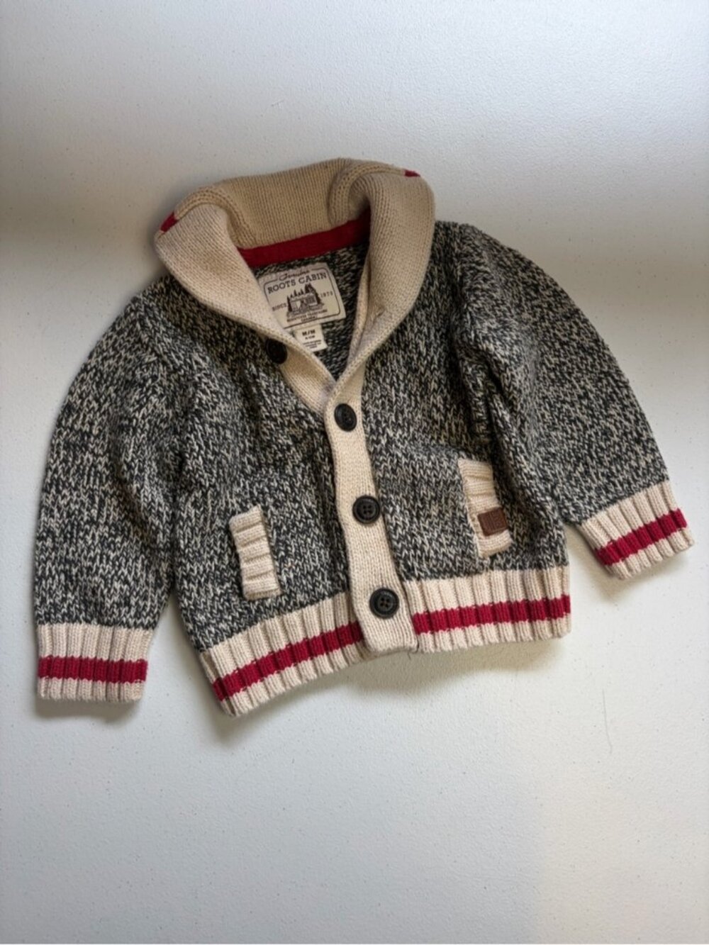 Roots Store Baby Salt & Pepper Heritage Cabin Sweater Cardigan medium 6-12 mos